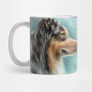 Painting of a Gorgeous Australian Shepherd on a Light Blue Background Mug